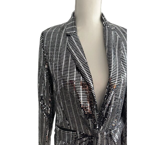 VICI Silver Black Metallic Mirror Jacket Blazer Size Small - Picture 2 of 5